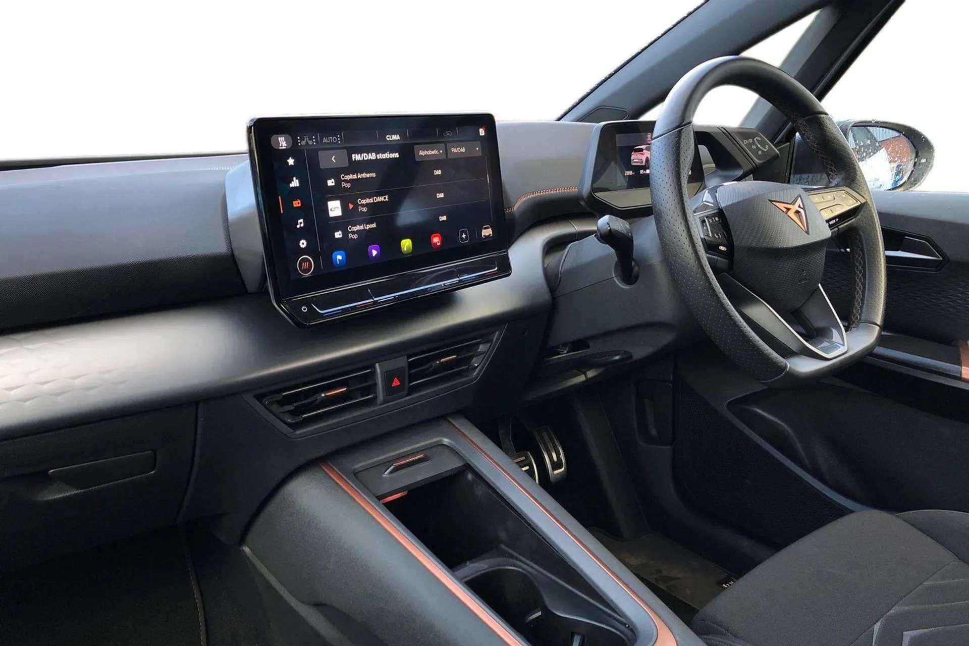 A 2023 CUPRA BORN 150kW V2 58kWh 5dr Auto [ Heated front seats , Augmented reality head up display , Multi-colour ambient interior lighting , 19" Typhoon machined alloy A 2023 CUPRA BORN 150kW V2 58kWh 5dr Auto [ Heated front seats , Augmented reality head up display , Multi-colour ambient interior lighting , 19" Typhoon machined alloy