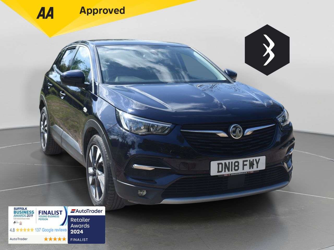 A 2018 VAUXHALL GRANDLAND X 1.6 Turbo D BlueInjection Sport Nav SUV 5dr Diesel Auto Euro 6 (s/s) (120 p A 2018 VAUXHALL GRANDLAND X 1.6 Turbo D BlueInjection Sport Nav SUV 5dr Diesel Auto Euro 6 (s/s) (120 p