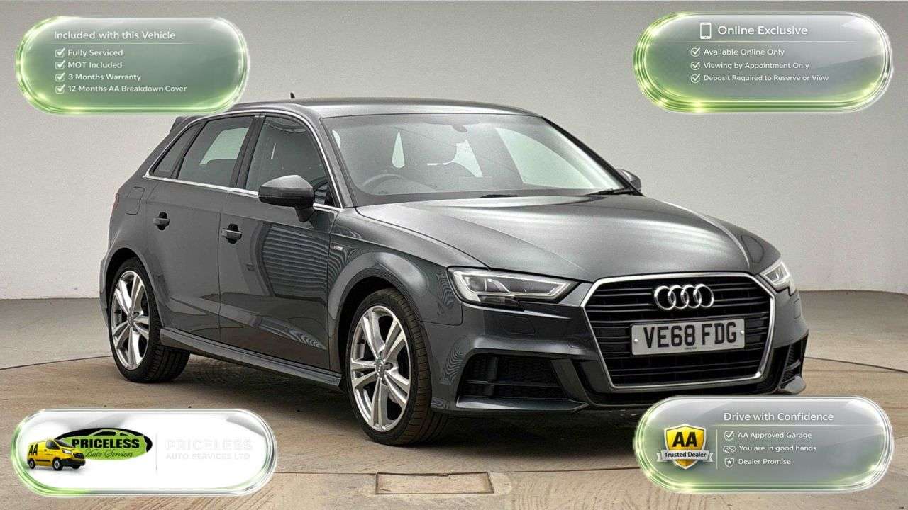 A 2018 AUDI A3 1.5 TFSI CoD 35 S line Sportback 5dr Petrol Manual Euro 6 (s/s) (150 ps) A 2018 AUDI A3 1.5 TFSI CoD 35 S line Sportback 5dr Petrol Manual Euro 6 (s/s) (150 ps)