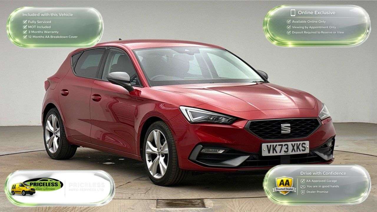 A 2023 SEAT LEON AUTOMATIC 1.5 eTSI MHEV FR Hatchback 5dr Petrol Hybrid DSG Euro 6 (s/s) (15 A 2023 SEAT LEON AUTOMATIC 1.5 eTSI MHEV FR Hatchback 5dr Petrol Hybrid DSG Euro 6 (s/s) (15