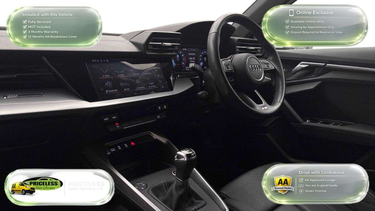 A 2024 AUDI A3 1.5 TFSI 35 S line Saloon 4dr Petrol Manual Euro 6 (s/s) (150 ps) A 2024 AUDI A3 1.5 TFSI 35 S line Saloon 4dr Petrol Manual Euro 6 (s/s) (150 ps)