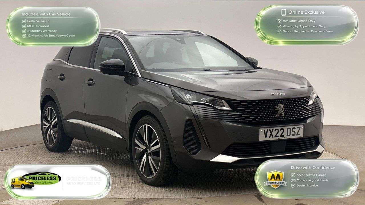 A 2022 PEUGEOT 3008 AUTOMATIC 1.5 BlueHDi GT Premium SUV 5dr Diesel EAT Euro 6 (s/s) (130 ps) A 2022 PEUGEOT 3008 AUTOMATIC 1.5 BlueHDi GT Premium SUV 5dr Diesel EAT Euro 6 (s/s) (130 ps)