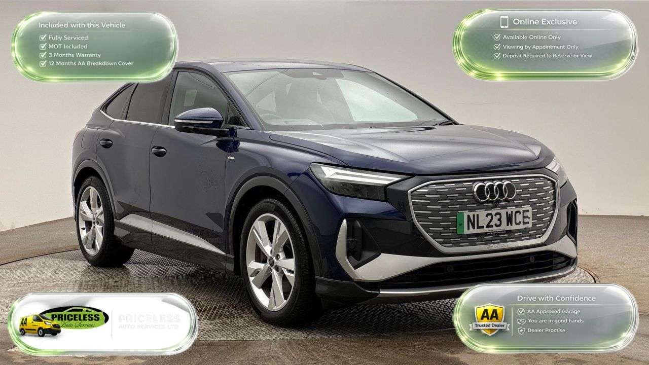 A 2023 AUDI Q4 E-TRON AUTOMATIC 40 S line Sportback 5dr Electric Auto 82kWh (204 ps) A 2023 AUDI Q4 E-TRON AUTOMATIC 40 S line Sportback 5dr Electric Auto 82kWh (204 ps)