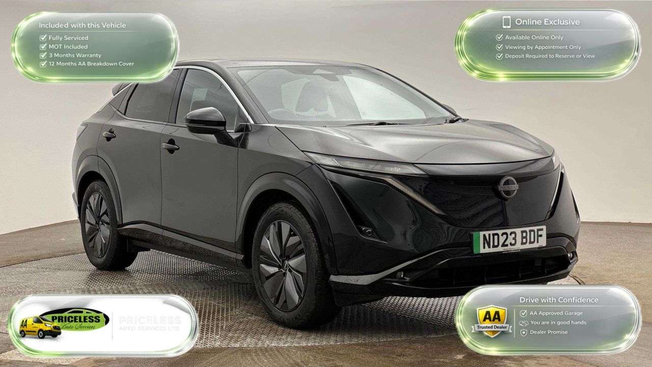 A 2023 NISSAN ARIYA AUTOMATIC 63kWh Advance SUV 5dr Electric Auto 7.4kW Charger (217 ps) A 2023 NISSAN ARIYA AUTOMATIC 63kWh Advance SUV 5dr Electric Auto 7.4kW Charger (217 ps)