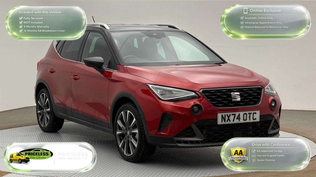 A 2024 SEAT ARONA 1.0 TSI FR Limited Edition SUV 5dr Petrol Manual Euro 6 (s/s) (115 ps) A 2024 SEAT ARONA 1.0 TSI FR Limited Edition SUV 5dr Petrol Manual Euro 6 (s/s) (115 ps)