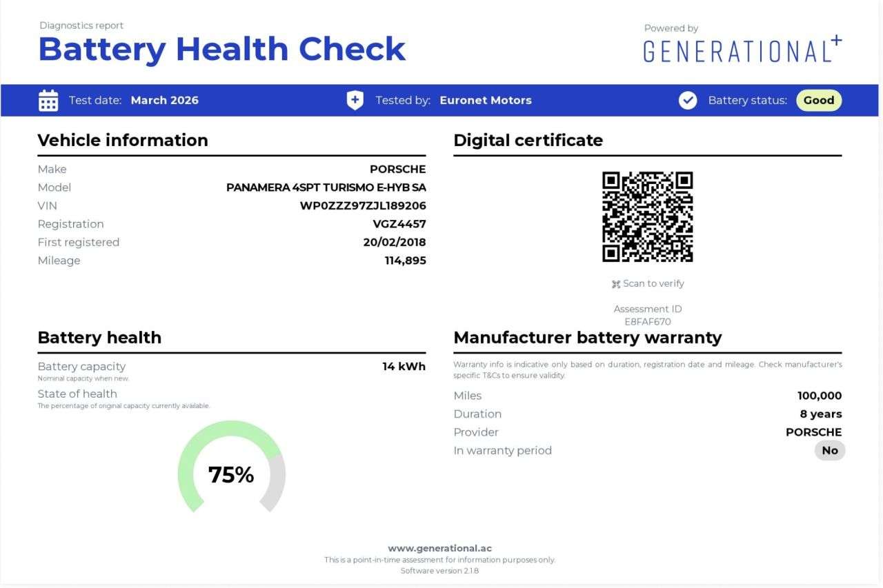 A 2018 PORSCHE PANAMERA 2.9 V6 E-Hybrid 14kWh 4 Sport Turismo 5dr Petrol Plug-in Hybrid PDK 4WD Eur A 2018 PORSCHE PANAMERA 2.9 V6 E-Hybrid 14kWh 4 Sport Turismo 5dr Petrol Plug-in Hybrid PDK 4WD Eur