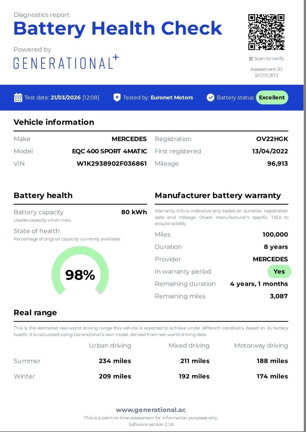 A 2022 MERCEDES-BENZ EQC EQC 400 80kWh Sport SUV 5dr Electric Auto 4MATIC (408 ps) A 2022 MERCEDES-BENZ EQC EQC 400 80kWh Sport SUV 5dr Electric Auto 4MATIC (408 ps)