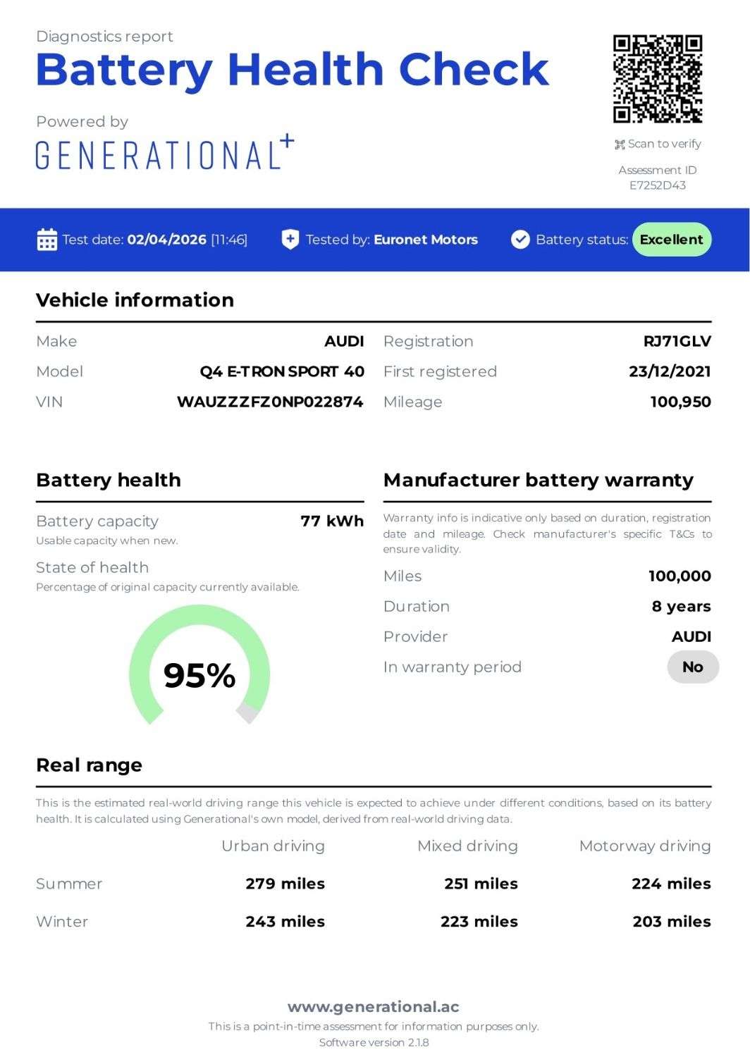 A 2021 AUDI Q4 E-TRON 40 Sport SUV 5dr Electric Auto 82kWh (204 ps) A 2021 AUDI Q4 E-TRON 40 Sport SUV 5dr Electric Auto 82kWh (204 ps)