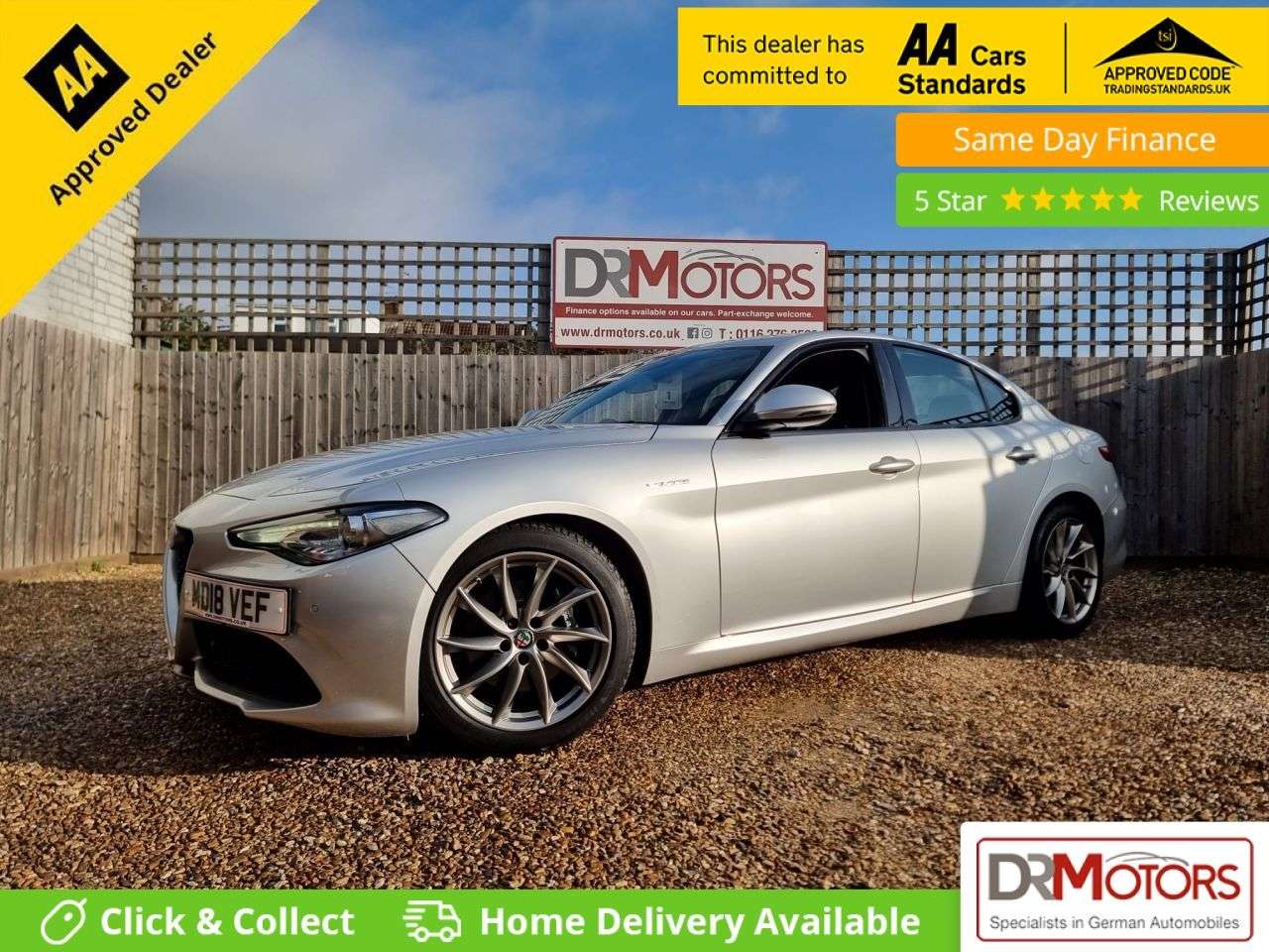 A 2018 ALFA ROMEO GIULIA 2.0T Veloce Saloon 4dr Petrol Auto Euro 6 (s/s) (280 ps) SAT NAV + LEATHER A 2018 ALFA ROMEO GIULIA 2.0T Veloce Saloon 4dr Petrol Auto Euro 6 (s/s) (280 ps) SAT NAV + LEATHER