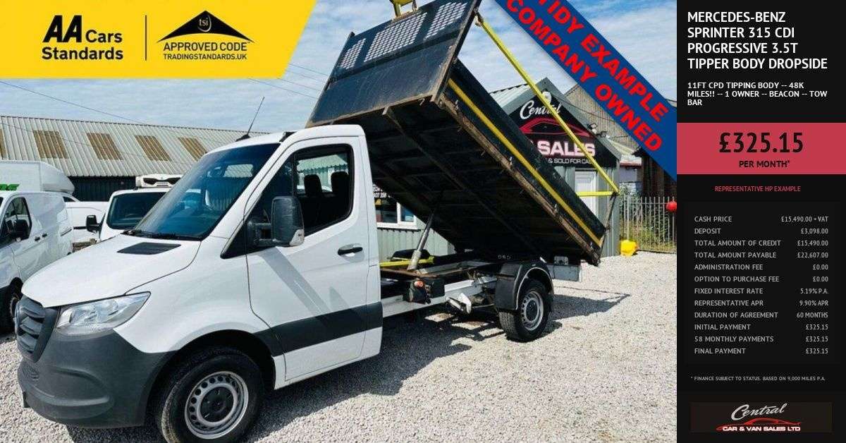 A 2021 MERCEDES-BENZ SPRINTER 315 CDI PROGRESSIVE 3.5T TIPPER BODY DROPSIDE PICKUP FINANCE PART EXCHANGE A 2021 MERCEDES-BENZ SPRINTER 315 CDI PROGRESSIVE 3.5T TIPPER BODY DROPSIDE PICKUP FINANCE PART EXCHANGE