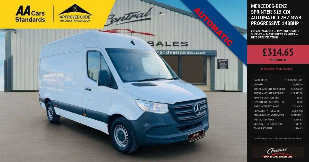 A 2021 MERCEDES-BENZ SPRINTER 315 CDI AUTOMATIC L2H2 MWB PROGRESSIVE 148BHP MAKE GREAT CAMPER FINANCE PX A 2021 MERCEDES-BENZ SPRINTER 315 CDI AUTOMATIC L2H2 MWB PROGRESSIVE 148BHP MAKE GREAT CAMPER FINANCE PX