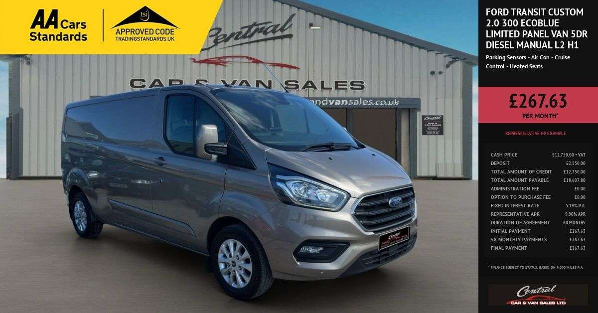 A 2019 FORD TRANSIT CUSTOM 2.0 300 EcoBlue Limited Panel Van 5dr Diesel Manual L2 H1 Euro 6 (130 ps) A A 2019 FORD TRANSIT CUSTOM 2.0 300 EcoBlue Limited Panel Van 5dr Diesel Manual L2 H1 Euro 6 (130 ps) A