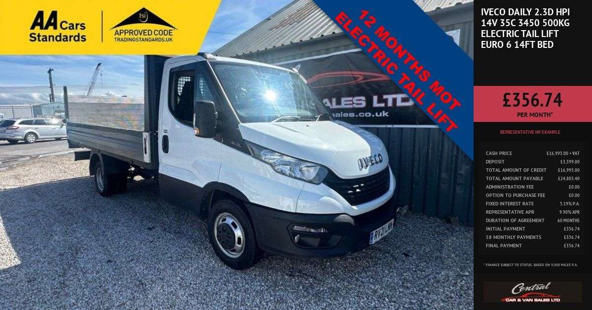A 2021 IVECO DAILY 2.3D HPI 14V 35C 3450 500KG Electric Tail Lift Euro 6 14ft Bed 12 Months Mo A 2021 IVECO DAILY 2.3D HPI 14V 35C 3450 500KG Electric Tail Lift Euro 6 14ft Bed 12 Months Mo