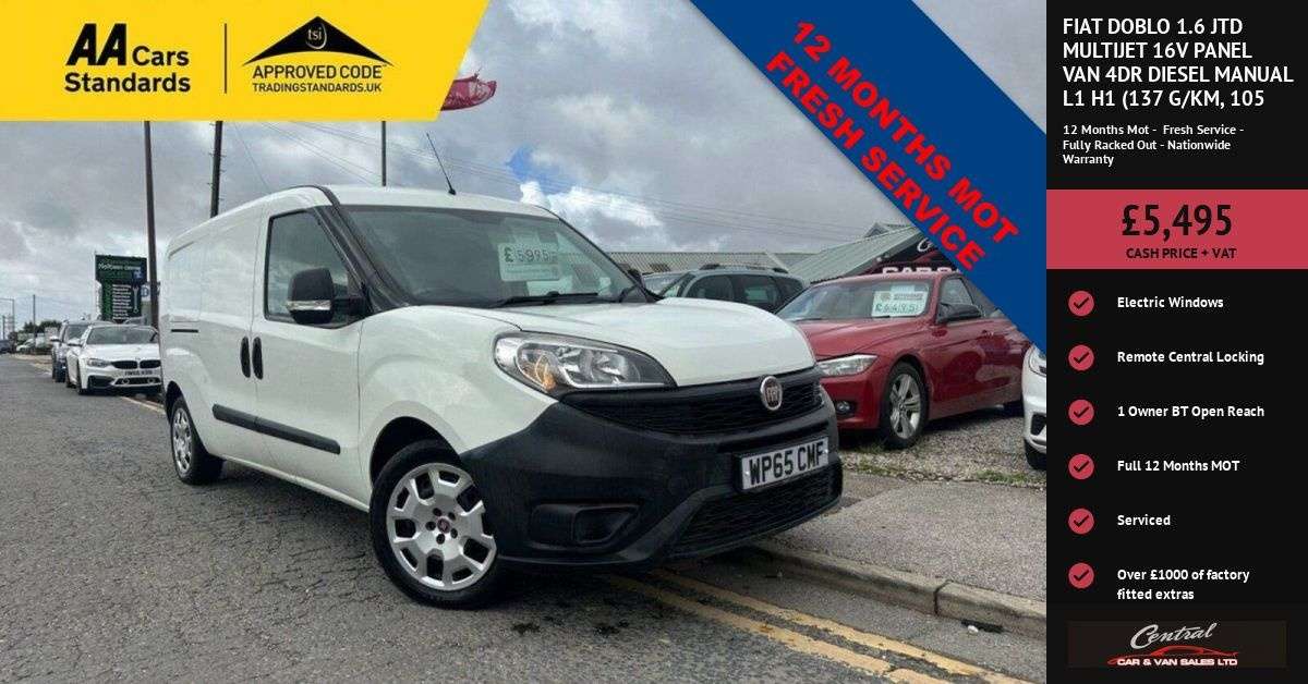 A 2015 FIAT DOBLO 1.6 JTD MultiJet 16v Panel Van 4dr Diesel Manual L1 H1 (137 g/km, 105 bhp) A 2015 FIAT DOBLO 1.6 JTD MultiJet 16v Panel Van 4dr Diesel Manual L1 H1 (137 g/km, 105 bhp)