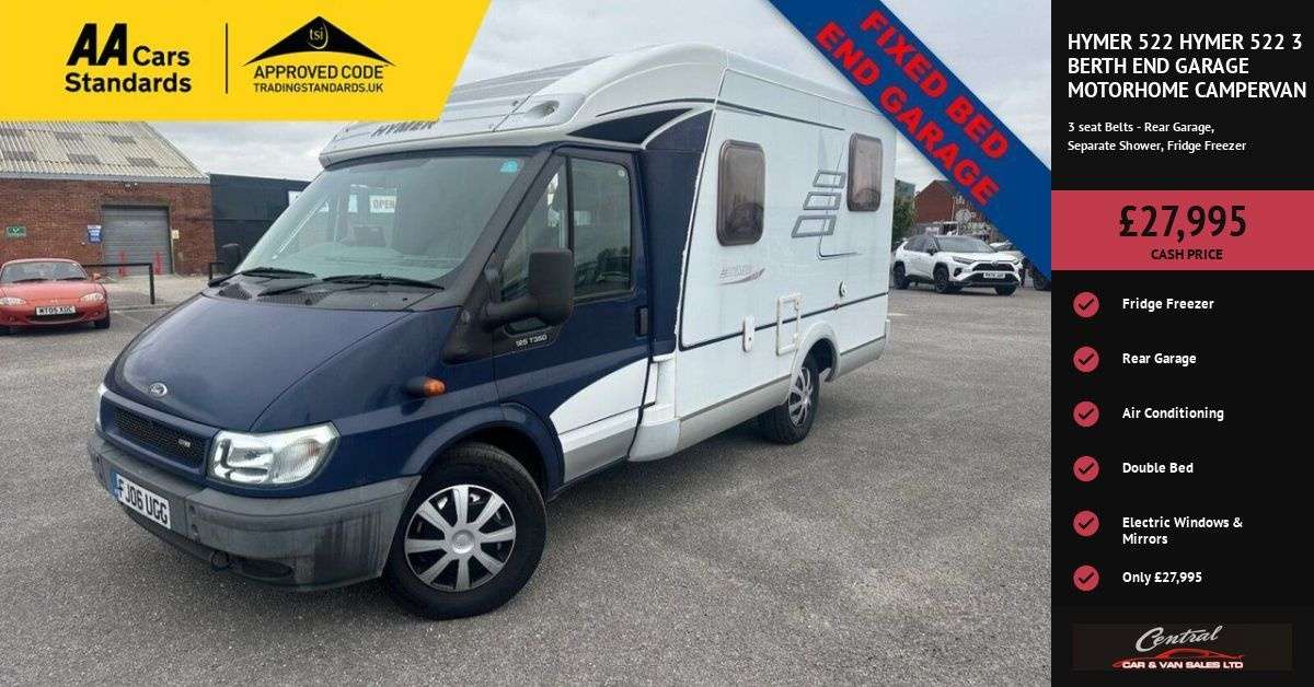 A 2006 HYMER 522 HYMER 522 3 BERTH END GARAGE MOTORHOME CAMPERVAN Separate Shower, Fridge Fr A 2006 HYMER 522 HYMER 522 3 BERTH END GARAGE MOTORHOME CAMPERVAN Separate Shower, Fridge Fr