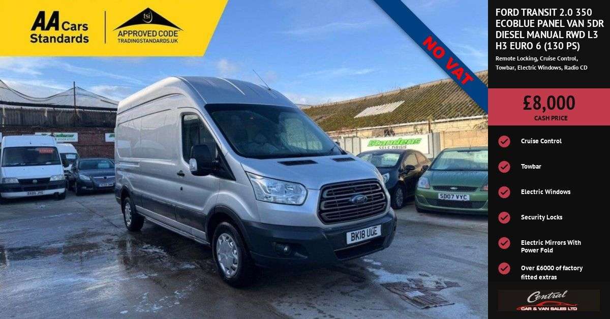 A 2018 FORD TRANSIT 2.0 350 EcoBlue Panel Van 5dr Diesel Manual RWD L3 H3 Euro 6 (130 ps) Power A 2018 FORD TRANSIT 2.0 350 EcoBlue Panel Van 5dr Diesel Manual RWD L3 H3 Euro 6 (130 ps) Power