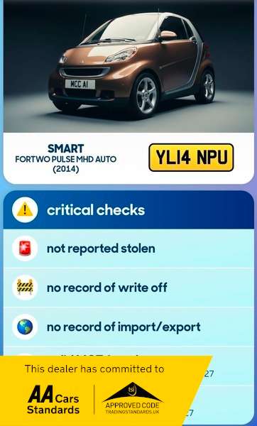 A 2014 SMART FORTWO 1.0 PULSE MHD A 2014 SMART FORTWO 1.0 PULSE MHD