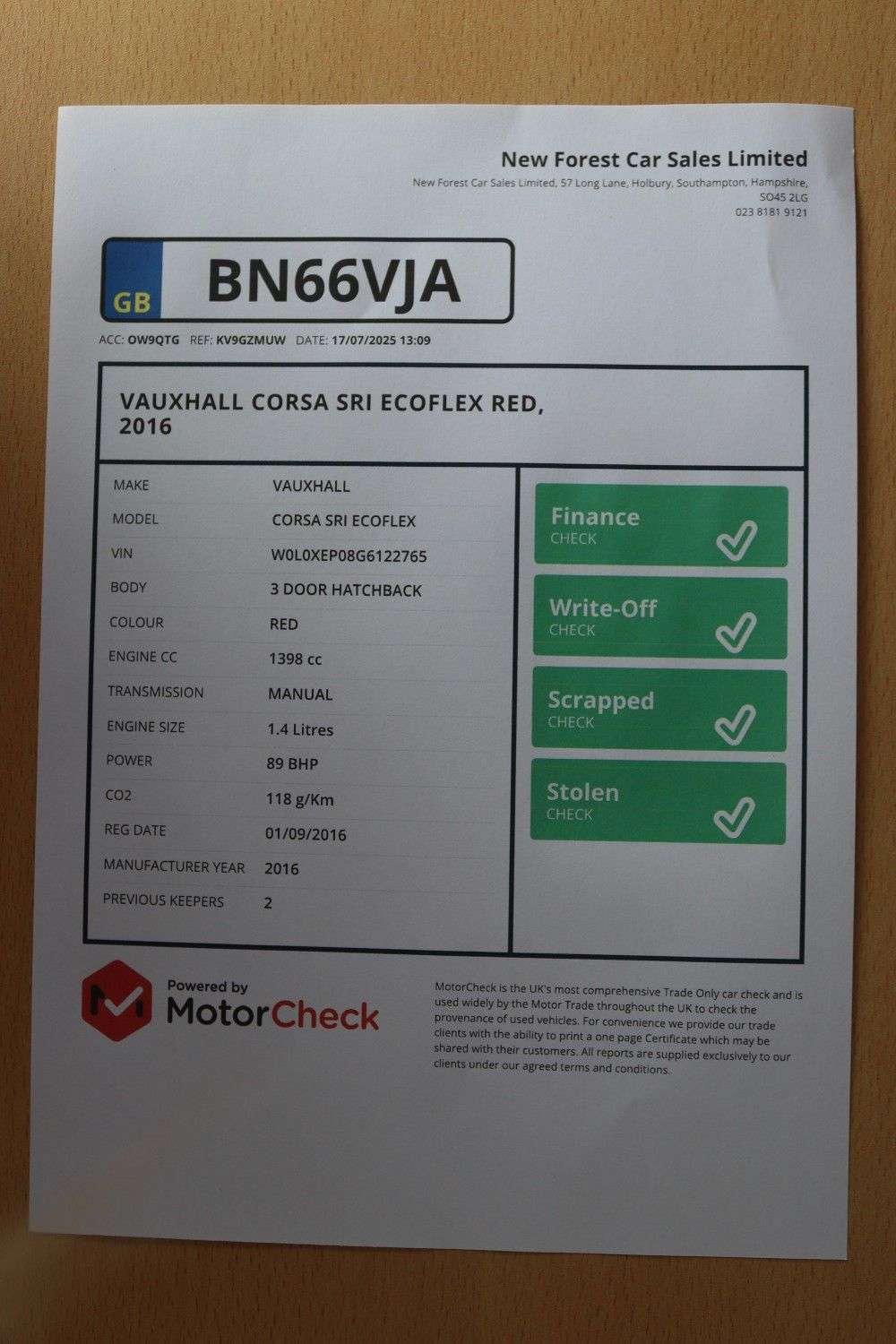 2016 VAUXHALL CORSA 2016 VAUXHALL CORSA