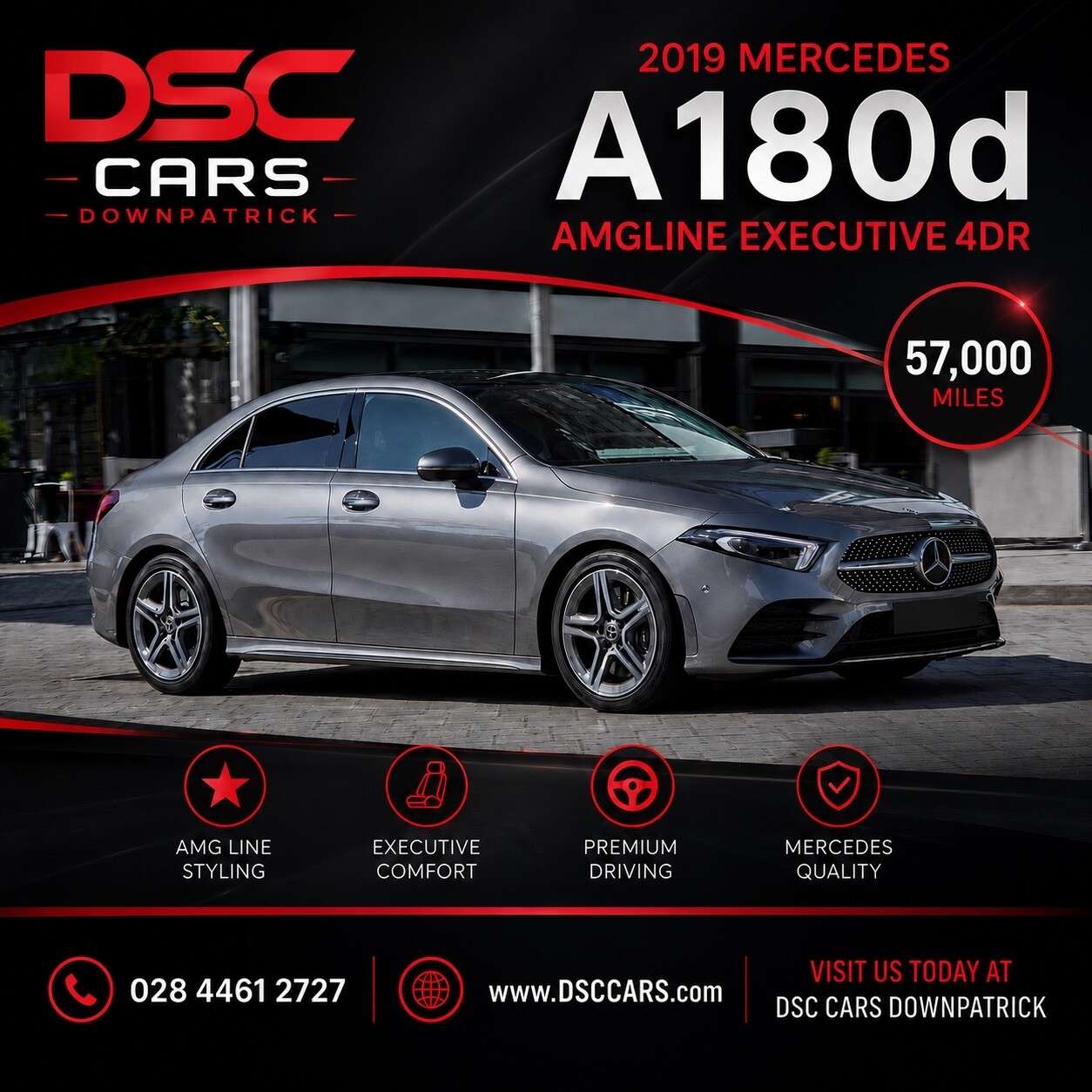 A 2019 MERCEDES-BENZ A CLASS 1.5 A180d AMG Line (Executive) Saloon 4dr Diesel 7G-DCT Euro 6 (s/s) (116 p A 2019 MERCEDES-BENZ A CLASS 1.5 A180d AMG Line (Executive) Saloon 4dr Diesel 7G-DCT Euro 6 (s/s) (116 p