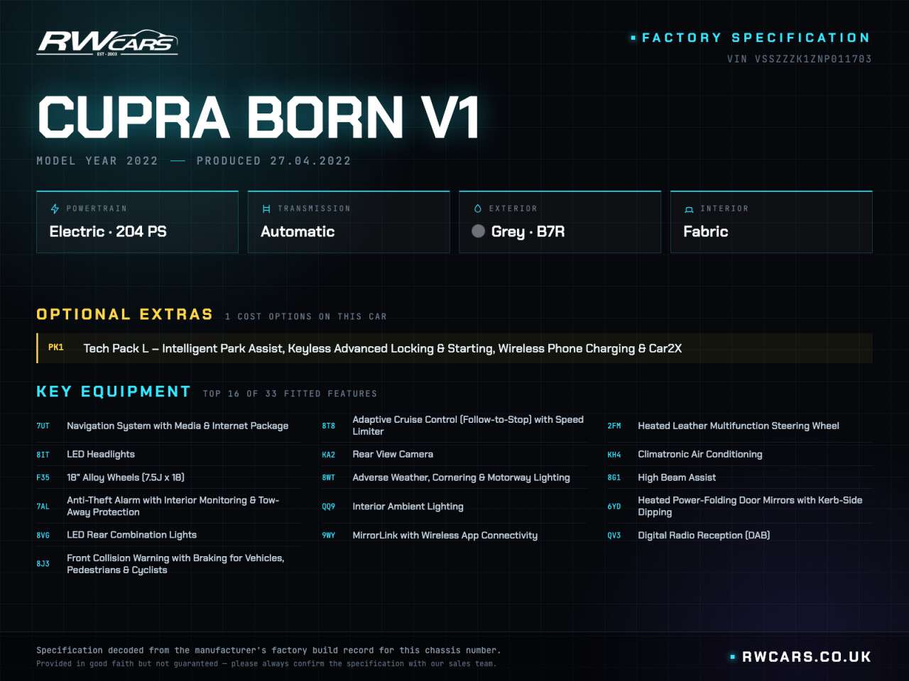 2022 CUPRA BORN 2022 CUPRA BORN