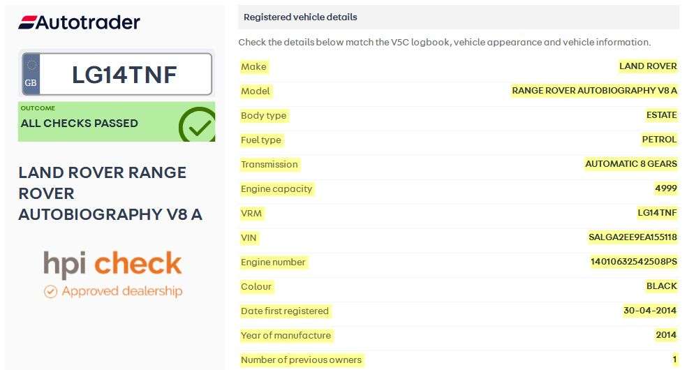 A 2014 LAND ROVER RANGE ROVER 5.0 V8 Autobiography SUV 5dr Petrol Auto 4WD Euro 5 (s/s) (510 ps) POSSIBLY A 2014 LAND ROVER RANGE ROVER 5.0 V8 Autobiography SUV 5dr Petrol Auto 4WD Euro 5 (s/s) (510 ps) POSSIBLY