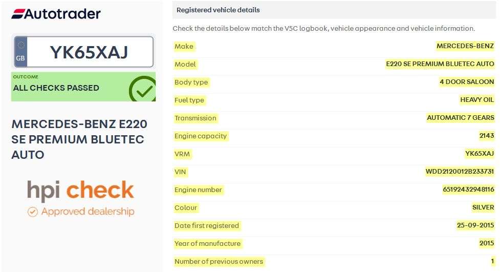 A 2015 MERCEDES-BENZ E-CLASS 2.1 E220 BlueTEC SE (Premium) Saloon 4dr Diesel G-Tronic+ Euro 6 (s/s) (177 A 2015 MERCEDES-BENZ E-CLASS 2.1 E220 BlueTEC SE (Premium) Saloon 4dr Diesel G-Tronic+ Euro 6 (s/s) (177