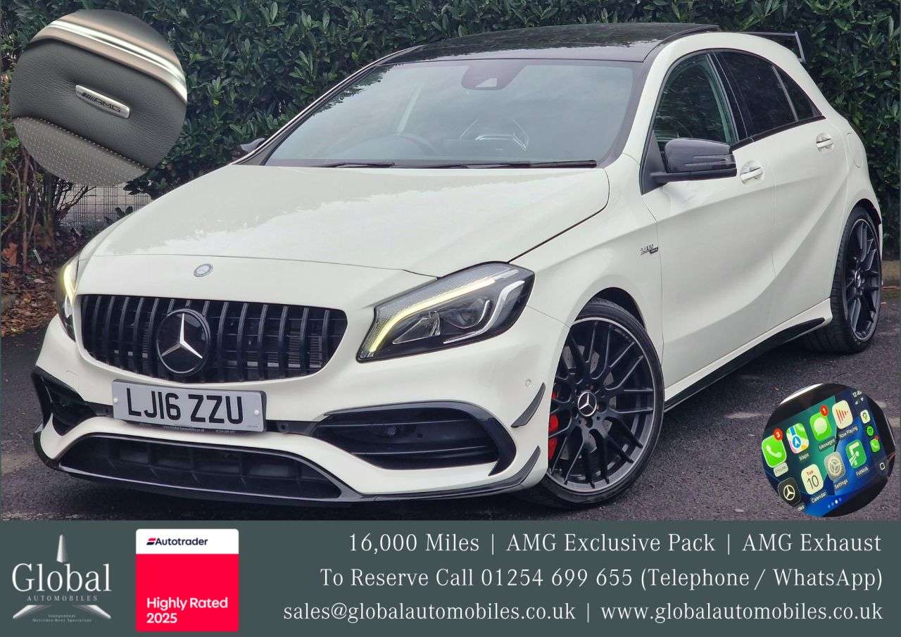 A 2016 MERCEDES-BENZ A-CLASS 2.0 A45 AMG (Premium) Hatchback 5dr Petrol SpdS DCT 4MATIC Euro 6 (s/s) (38 A 2016 MERCEDES-BENZ A-CLASS 2.0 A45 AMG (Premium) Hatchback 5dr Petrol SpdS DCT 4MATIC Euro 6 (s/s) (38