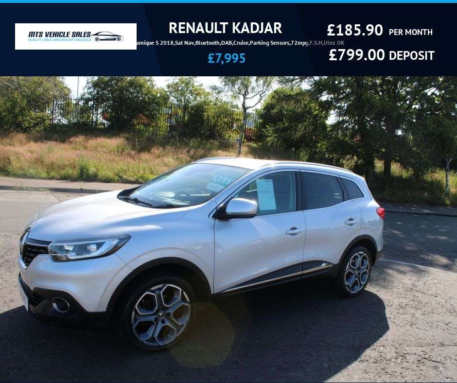 A 2018 RENAULT KADJAR 1.5 dCi Dynamique S 2018,Sat Nav,Bluetooth,DAB,Cruise,Parking Sensors,72mpg A 2018 RENAULT KADJAR 1.5 dCi Dynamique S 2018,Sat Nav,Bluetooth,DAB,Cruise,Parking Sensors,72mpg