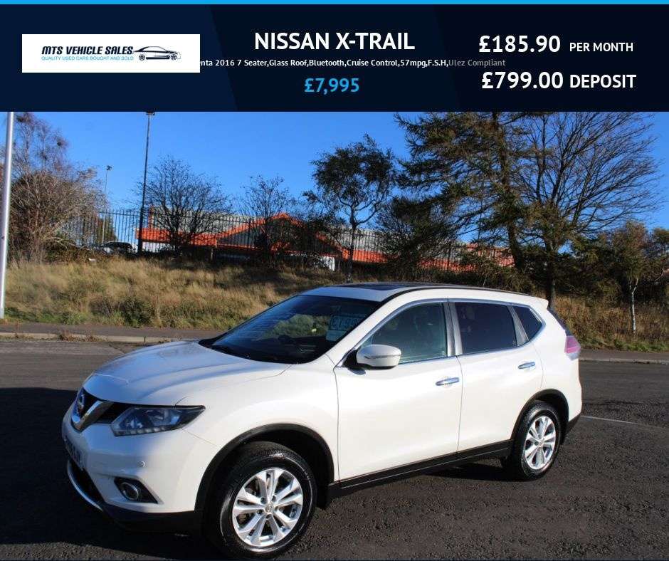 A 2016 NISSAN X-TRAIL 1.6 DCi Acenta 2016 7 Seater,Glass Roof,Bluetooth,Cruise Control,57mpg,F.S. A 2016 NISSAN X-TRAIL 1.6 DCi Acenta 2016 7 Seater,Glass Roof,Bluetooth,Cruise Control,57mpg,F.S.