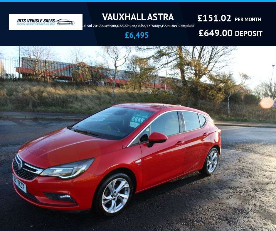 A 2017 VAUXHALL ASTRA 1.4i SRi 2017,Bluetooth,DAB,Air Con,Cruise,17*Alloys,F.S.H,Ulez Compliant A 2017 VAUXHALL ASTRA 1.4i SRi 2017,Bluetooth,DAB,Air Con,Cruise,17*Alloys,F.S.H,Ulez Compliant