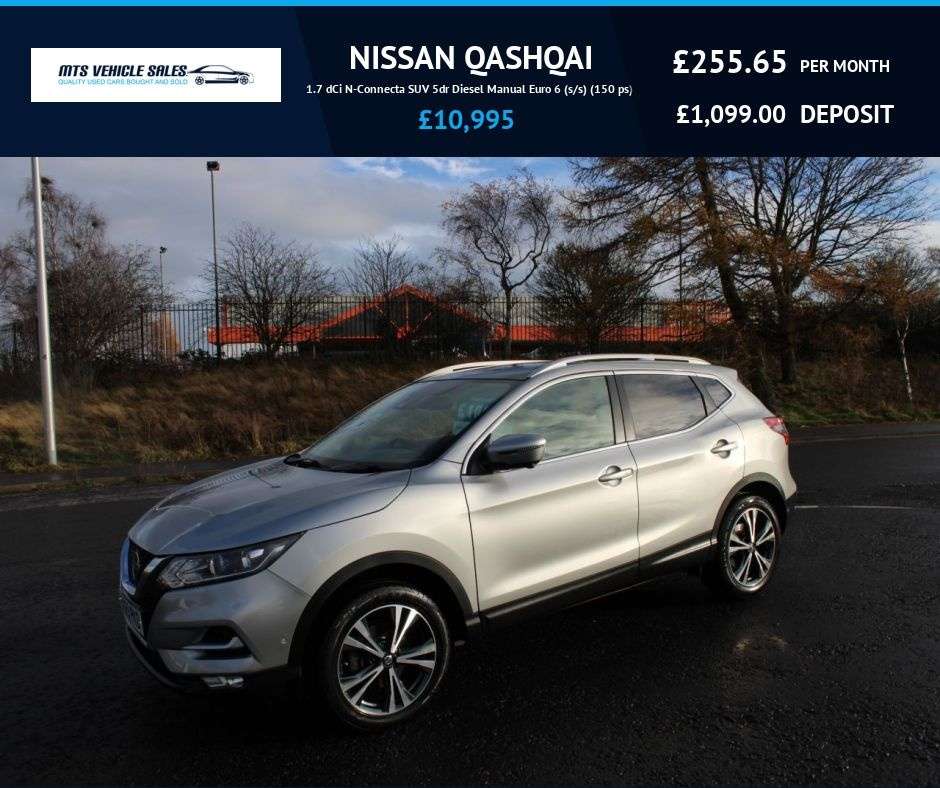 A 2019 NISSAN QASHQAI 1.7 dCi N-Connecta 2019,Sat Nav,Reverse Cam,Glass Roof,DAB,Cruise,F.S.H,Ule A 2019 NISSAN QASHQAI 1.7 dCi N-Connecta 2019,Sat Nav,Reverse Cam,Glass Roof,DAB,Cruise,F.S.H,Ule