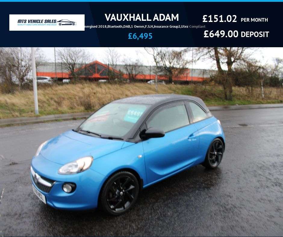 A 2018 VAUXHALL ADAM 1.2i Energised 2018,Bluetooth,DAB,1 Owner,F.S.H,Insurance Group2,Ulez Compl A 2018 VAUXHALL ADAM 1.2i Energised 2018,Bluetooth,DAB,1 Owner,F.S.H,Insurance Group2,Ulez Compl