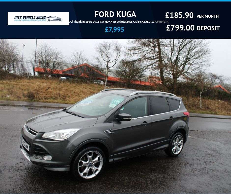 A 2016 FORD KUGA 2.0 TDCi Titanium Sport 2016,Sat Nav,Half Leather,DAB,Cruise,F.S.H,Ulez Com A 2016 FORD KUGA 2.0 TDCi Titanium Sport 2016,Sat Nav,Half Leather,DAB,Cruise,F.S.H,Ulez Com