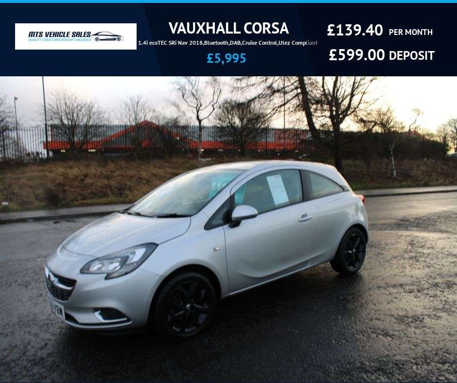 A 2018 VAUXHALL CORSA 1.4i ecoTEC SRi Nav 2018,Bluetooth,DAB,Cruise Control,Ulez Compliant A 2018 VAUXHALL CORSA 1.4i ecoTEC SRi Nav 2018,Bluetooth,DAB,Cruise Control,Ulez Compliant