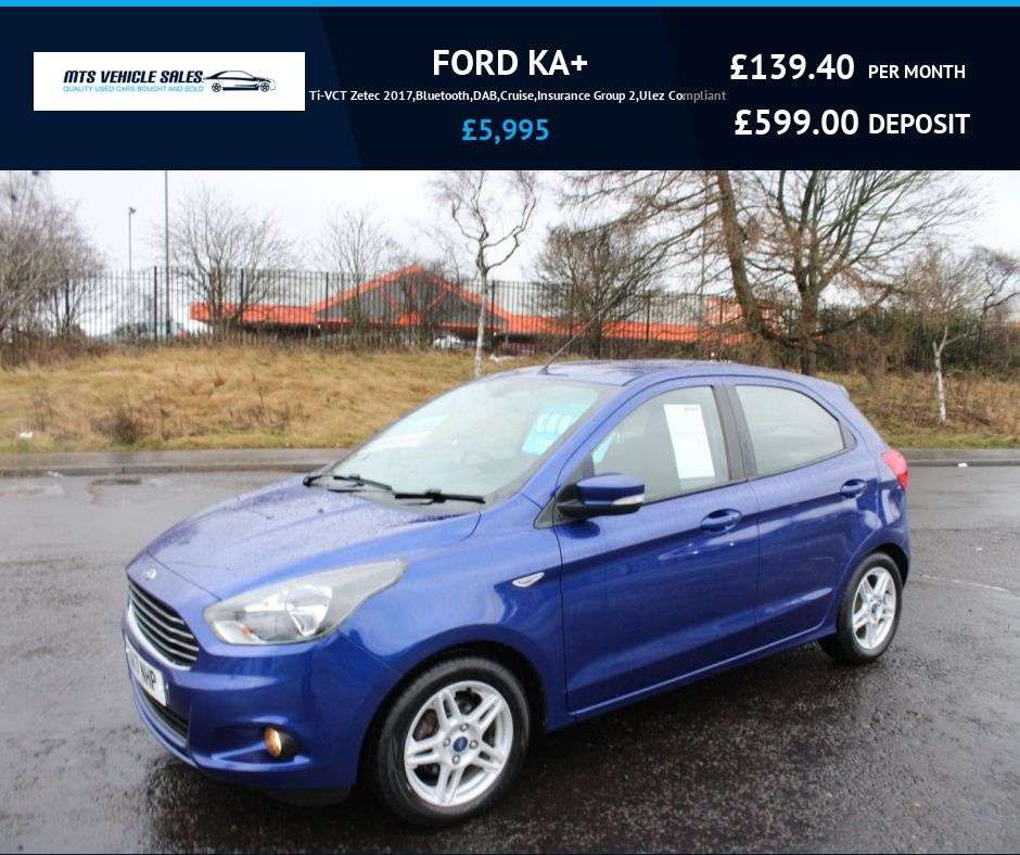 A 2017 FORD KA+ 1.2 Ti-VCT Zetec 2017,Bluetooth,DAB,Cruise,Insurance Group 2,Ulez Compliant A 2017 FORD KA+ 1.2 Ti-VCT Zetec 2017,Bluetooth,DAB,Cruise,Insurance Group 2,Ulez Compliant