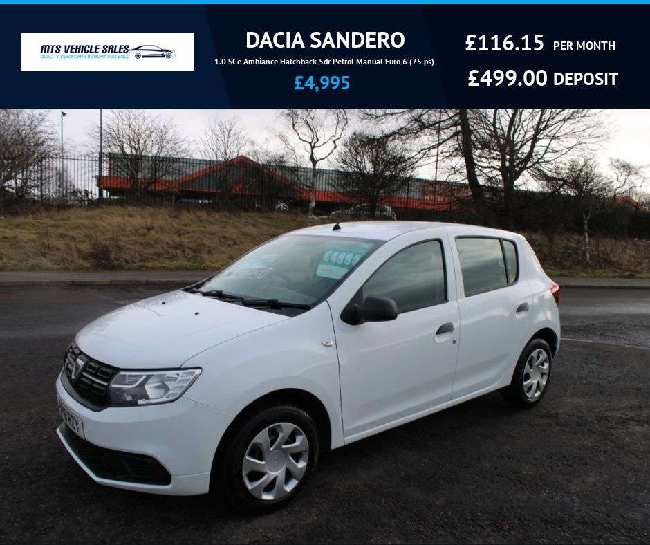 A 2018 DACIA SANDERO 1.0 SCe Ambiance 2018,Bluetooth,Air Con,54mpg,F.S.H,Ulez Compliant A 2018 DACIA SANDERO 1.0 SCe Ambiance 2018,Bluetooth,Air Con,54mpg,F.S.H,Ulez Compliant