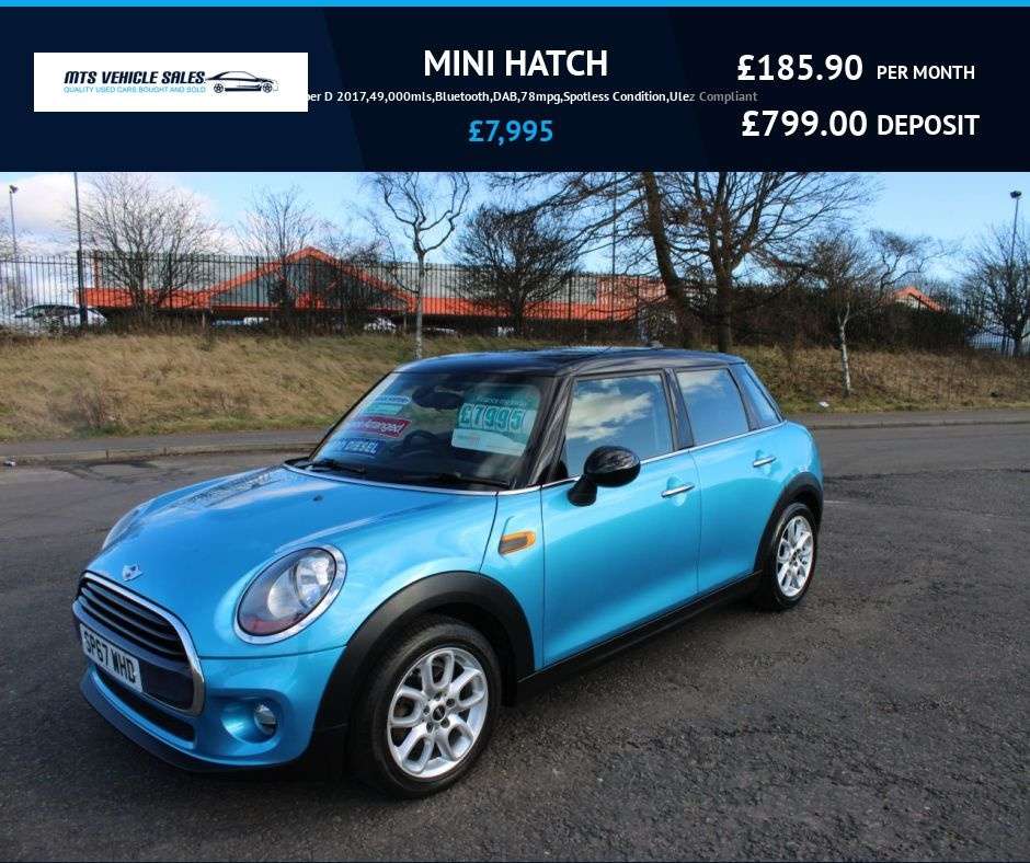 A 2017 MINI HATCH 1.5 Cooper D 2017,49,000mls,Bluetooth,DAB,78mpg,Spotless Condition,Ulez Com A 2017 MINI HATCH 1.5 Cooper D 2017,49,000mls,Bluetooth,DAB,78mpg,Spotless Condition,Ulez Com