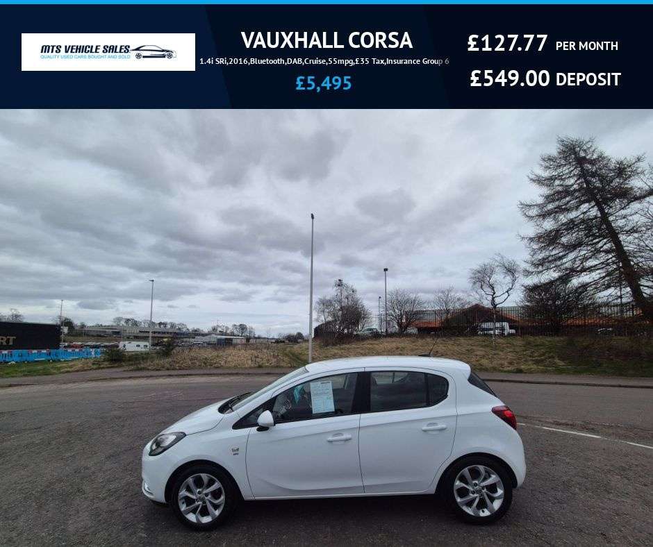 A 2016 VAUXHALL CORSA 1.4i SRi,2016,Bluetooth,DAB,Cruise,55mpg,£35 Tax,Insurance Group 6 A 2016 VAUXHALL CORSA 1.4i SRi,2016,Bluetooth,DAB,Cruise,55mpg,£35 Tax,Insurance Group 6