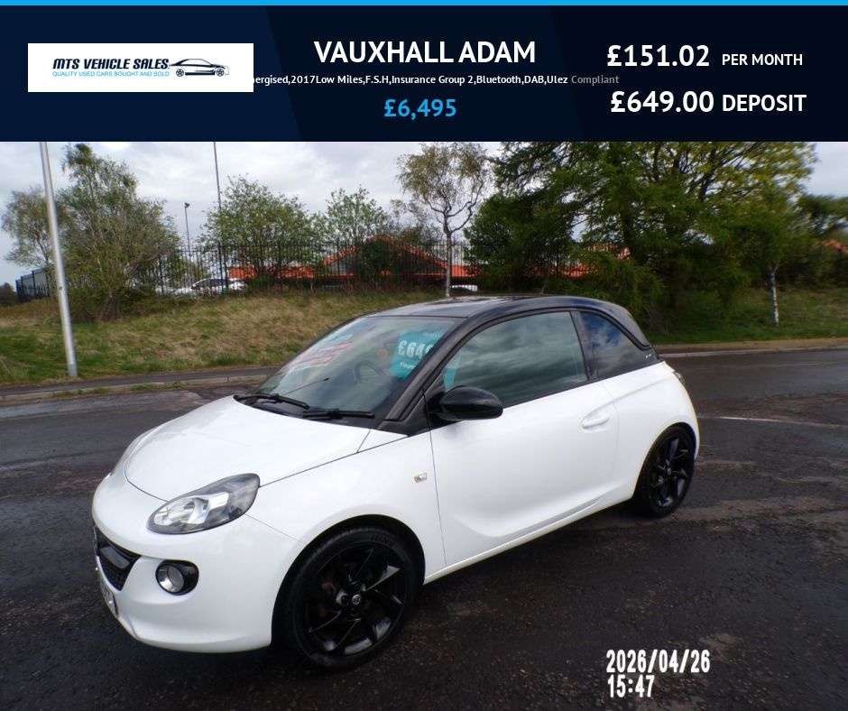 A 2017 VAUXHALL ADAM 1.2i Energised,2017Low Miles,F.S.H,Insurance Group 2,Bluetooth,DAB,Ulez Com A 2017 VAUXHALL ADAM 1.2i Energised,2017Low Miles,F.S.H,Insurance Group 2,Bluetooth,DAB,Ulez Com