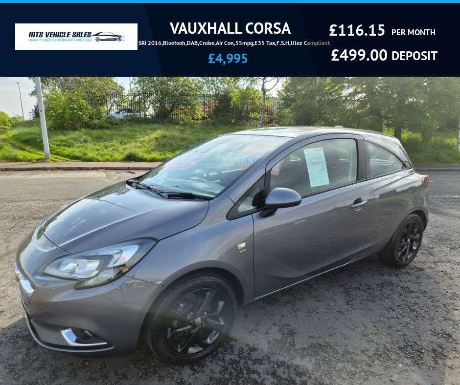 A 2016 VAUXHALL CORSA 1.4i SRi 2016,Bluetooh,DAB,Cruise,Air Con,55mpg,£35 Tax,F.S.H,Ulez Complian A 2016 VAUXHALL CORSA 1.4i SRi 2016,Bluetooh,DAB,Cruise,Air Con,55mpg,£35 Tax,F.S.H,Ulez Complian