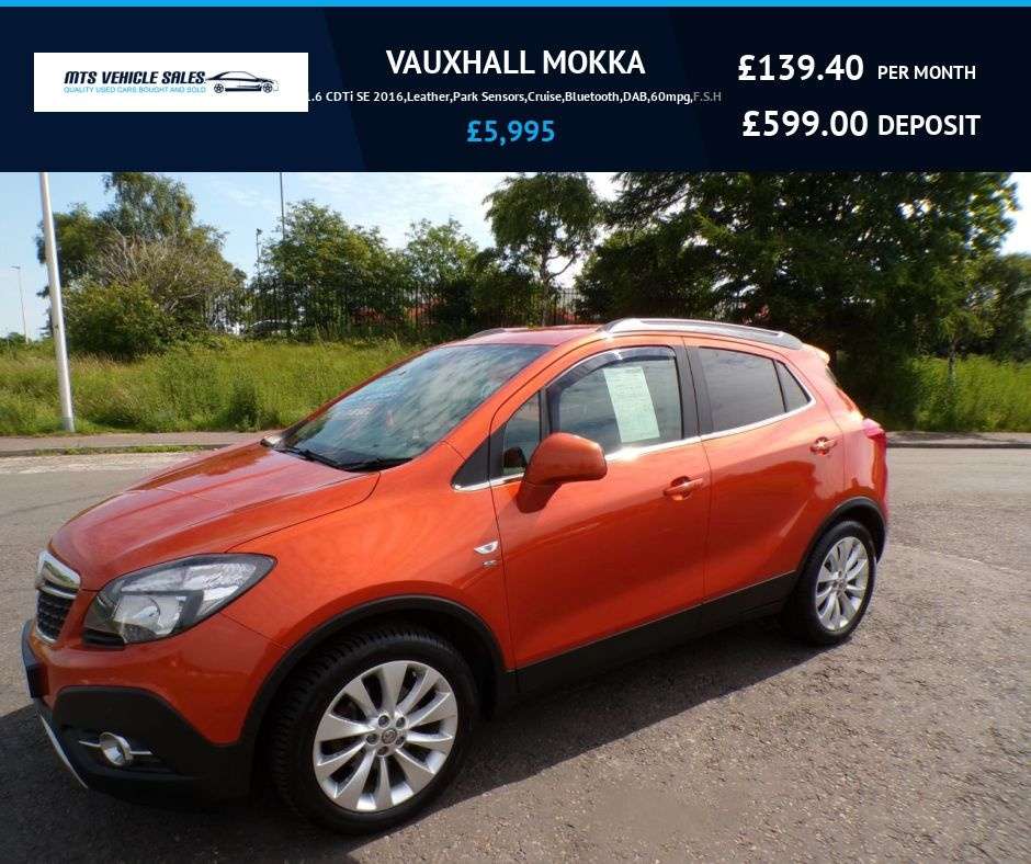 A 2016 VAUXHALL MOKKA 1.6 CDTi SE 2016,4x4,Leather,Park Sensors,Cruise,Bluetooth,DAB,60mpg,F.S.H A 2016 VAUXHALL MOKKA 1.6 CDTi SE 2016,4x4,Leather,Park Sensors,Cruise,Bluetooth,DAB,60mpg,F.S.H