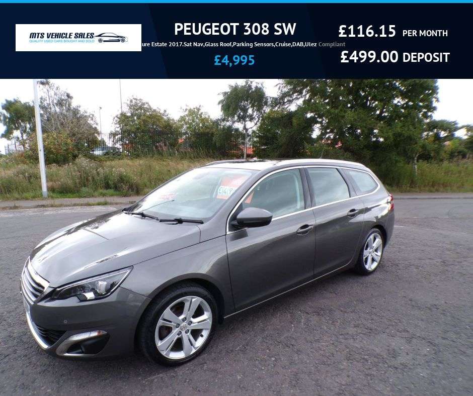 A 2017 PEUGEOT 308 SW 1.2 Allure Estate 2017.Sat Nav,Glass Roof,Parking Sensors,Cruise,DAB,Ulez C A 2017 PEUGEOT 308 SW 1.2 Allure Estate 2017.Sat Nav,Glass Roof,Parking Sensors,Cruise,DAB,Ulez C