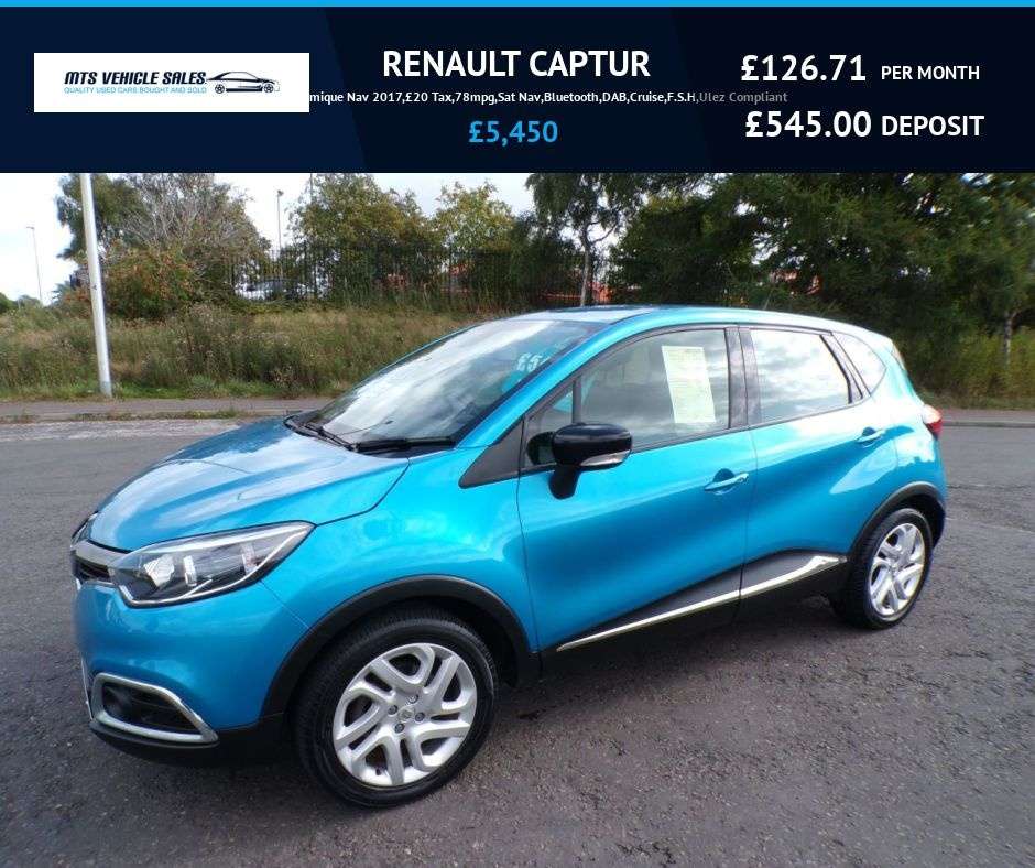 A 2017 RENAULT CAPTUR 1.5 dCi Dynamique Nav 2017,£20 Tax,78mpg,Sat Nav,Bluetooth,DAB,Cruise,F.S.H A 2017 RENAULT CAPTUR 1.5 dCi Dynamique Nav 2017,£20 Tax,78mpg,Sat Nav,Bluetooth,DAB,Cruise,F.S.H