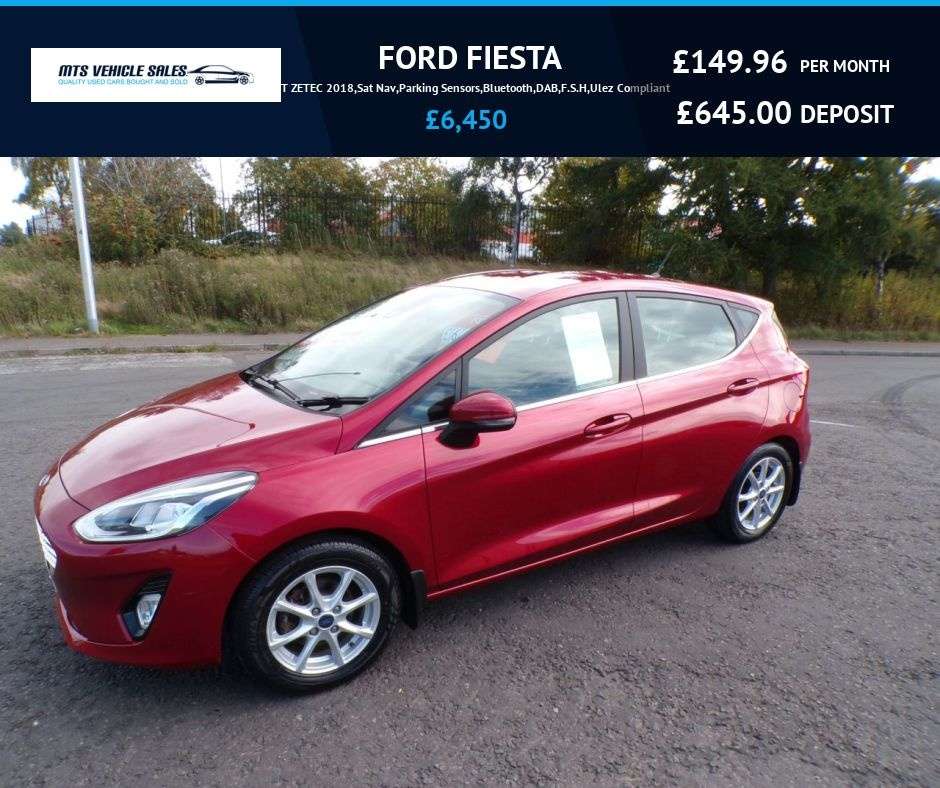 A 2018 FORD FIESTA 1.0T ZETEC 2018,Sat Nav,Parking Sensors,Bluetooth,DAB,F.S.H,Ulez Compliant A 2018 FORD FIESTA 1.0T ZETEC 2018,Sat Nav,Parking Sensors,Bluetooth,DAB,F.S.H,Ulez Compliant