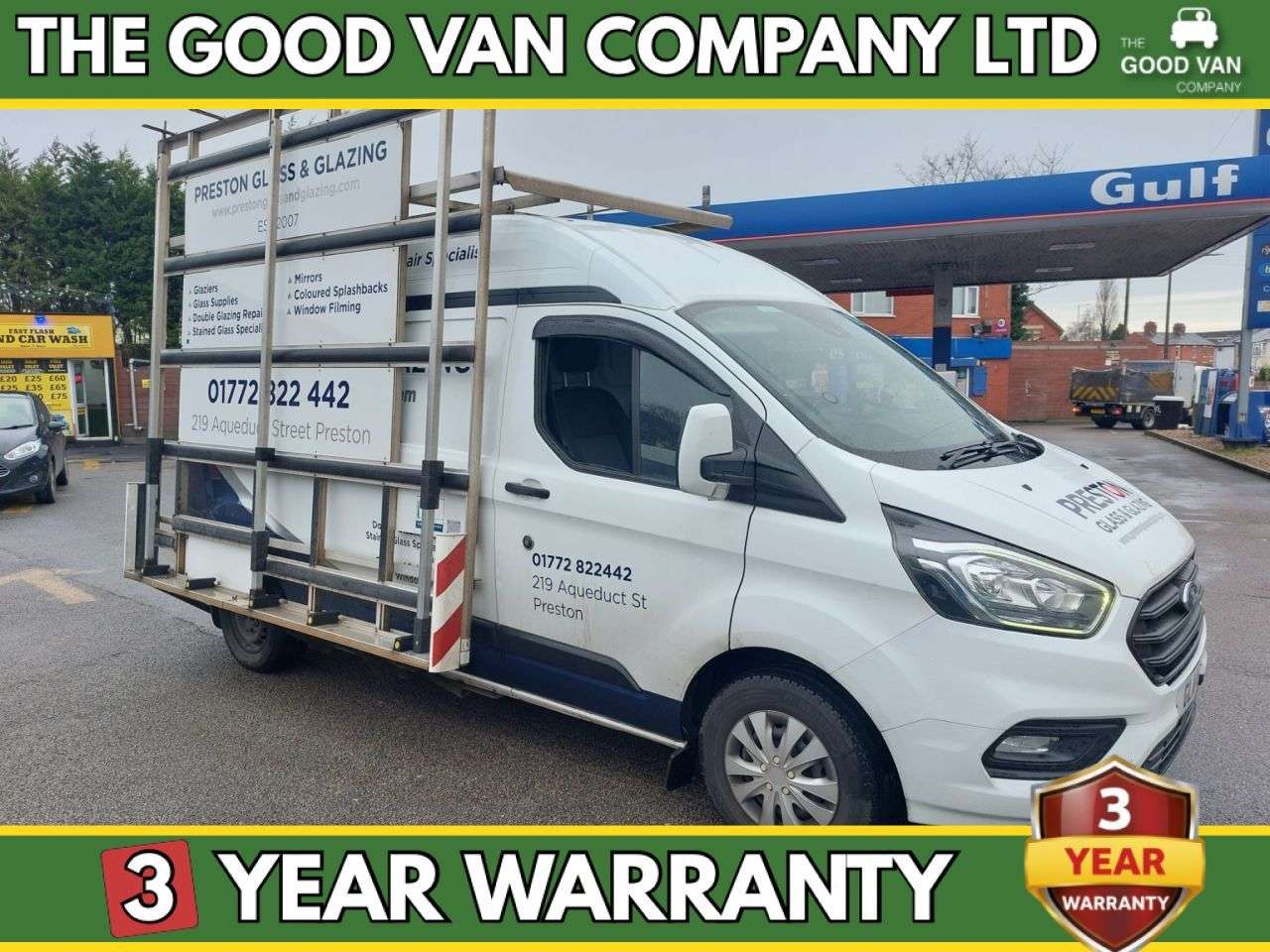 A 2018 FORD TRANSIT CUSTOM L2 H2 Trend 300 Tdci LWB High Roof fitted Glass Carrier with Glass Frail in A 2018 FORD TRANSIT CUSTOM L2 H2 Trend 300 Tdci LWB High Roof fitted Glass Carrier with Glass Frail in
