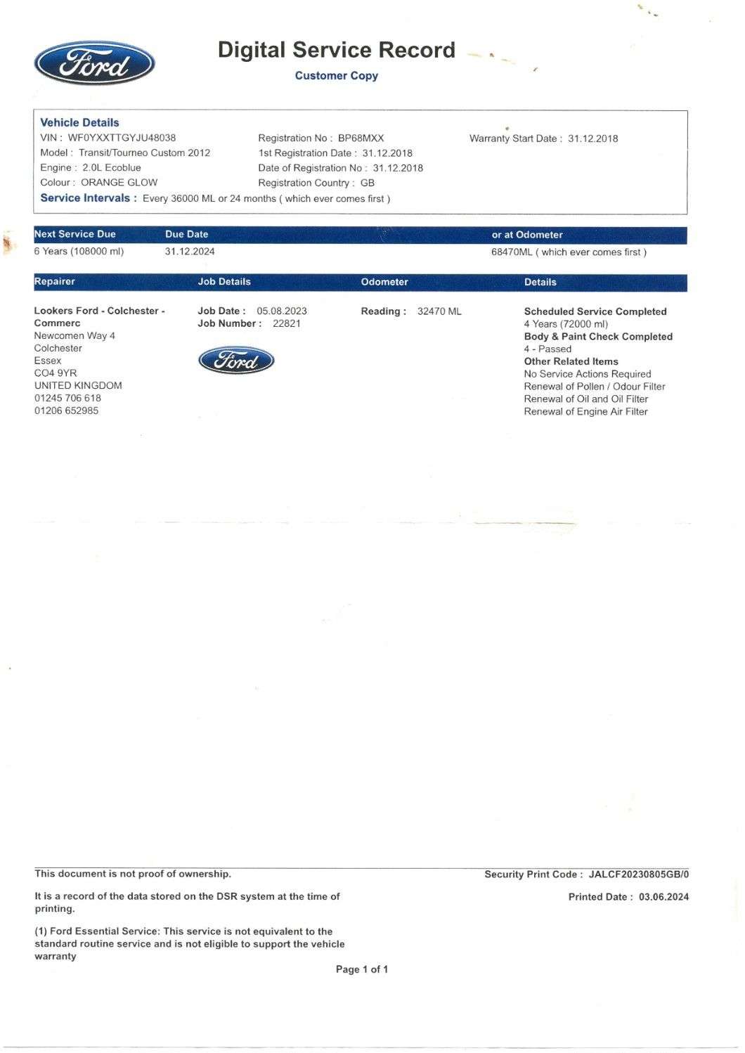 2018 FORD TRANSIT CUSTOM 2018 FORD TRANSIT CUSTOM