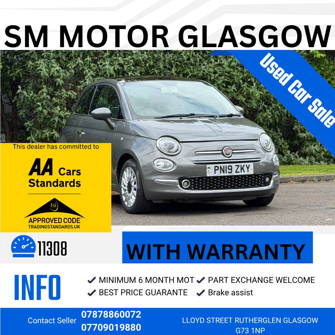 A 2019 FIAT 500 1.2 Lounge Hatchback 3dr Petrol Manual Euro 6 (s/s) (69 bhp) A 2019 FIAT 500 1.2 Lounge Hatchback 3dr Petrol Manual Euro 6 (s/s) (69 bhp)