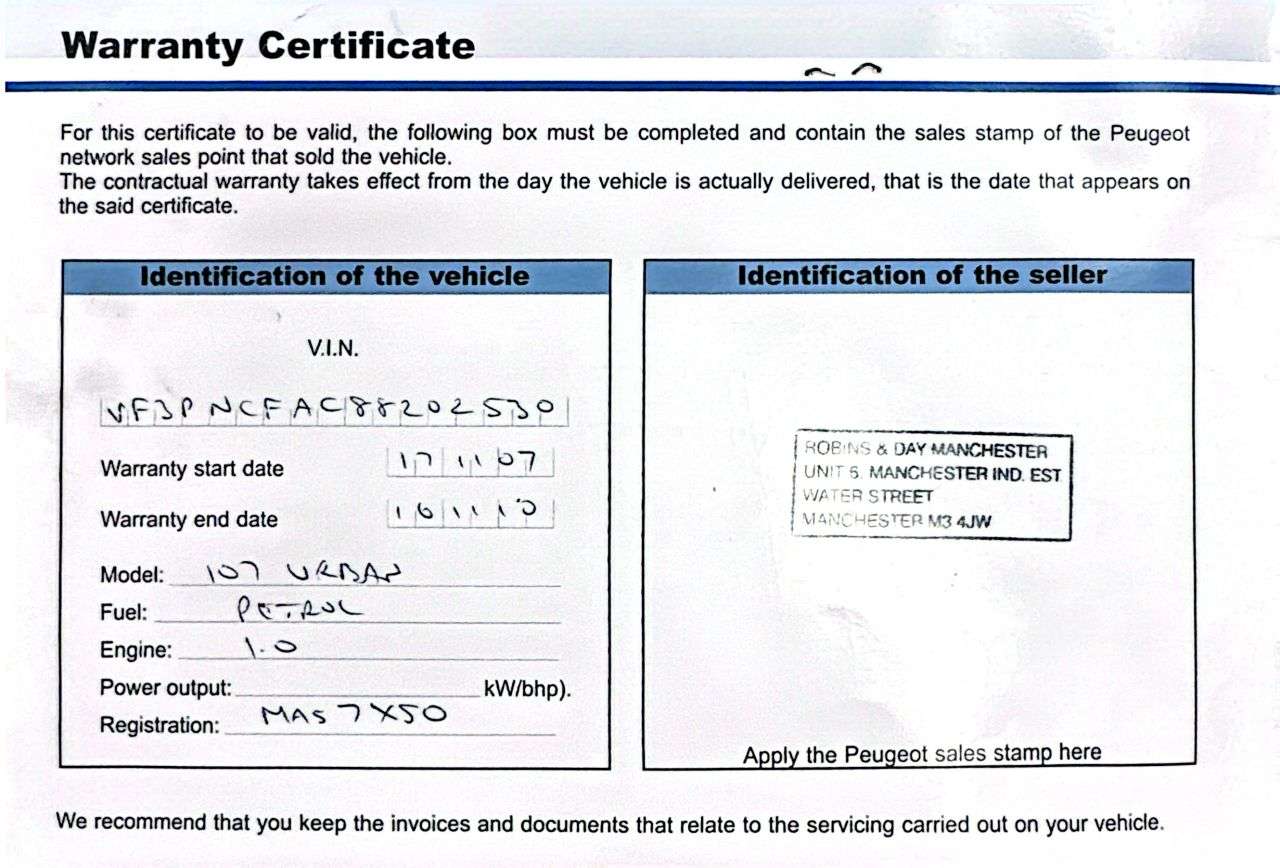 2007 PEUGEOT 107 2007 PEUGEOT 107