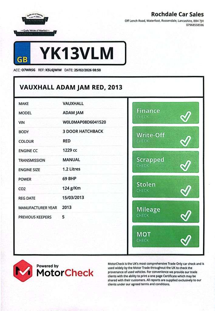 2013 VAUXHALL ADAM 2013 VAUXHALL ADAM