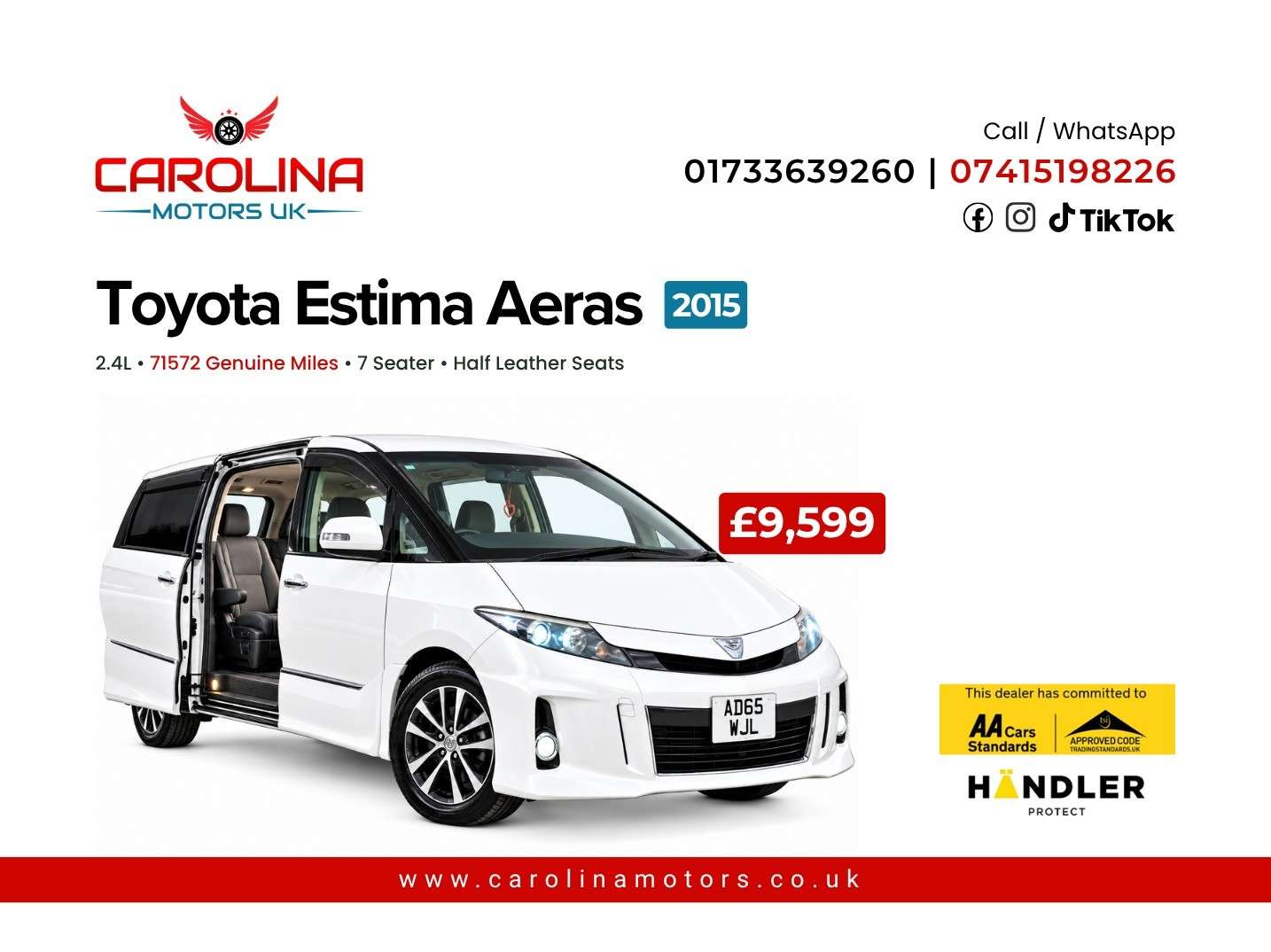A 2015 TOYOTA ESTIMA AERAS-2.4L PETROL - 7 SEATER - HALF LEATHER SEATS- ULEZ/CAZ PASS - FREE 15MONTHS GOLD WARRANTY & 12MONTHS BREAKDOWN A 2015 TOYOTA ESTIMA AERAS-2.4L PETROL - 7 SEATER - HALF LEATHER SEATS- ULEZ/CAZ PASS - FREE 15MONTHS GOLD WARRANTY & 12MONTHS BREAKDOWN